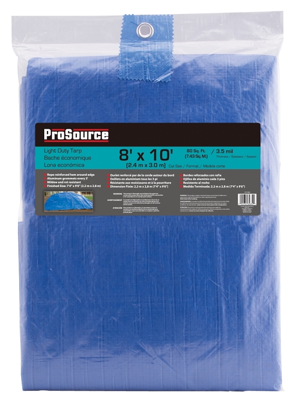 ProSource T0810BB70 Tarpaulin, 10 ft L, 8 ft W, 3.5 mil Thick, Polyethylene, Blue